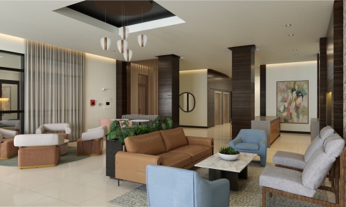 lounge with ample seating and modern decor